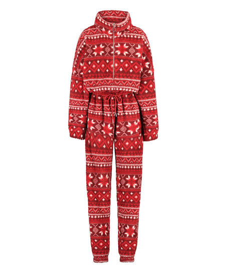 Fair Isle-onesie i flanell och fleece, r&ouml;d