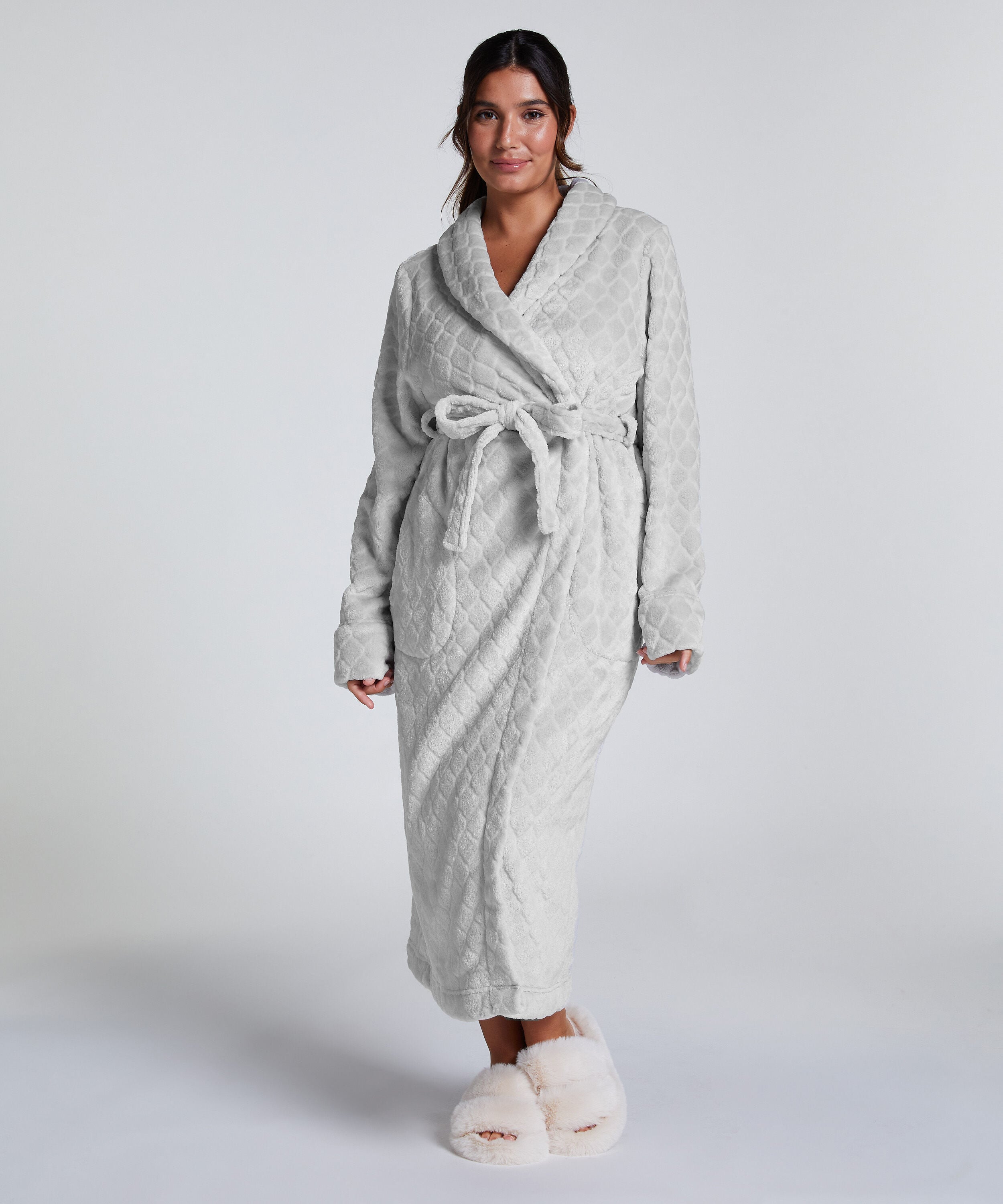 Lång morgonrock Fleece, Grå