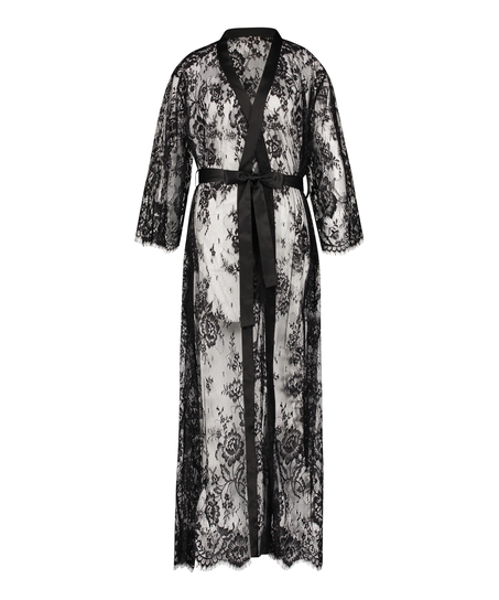 Lång kimono Allover Lace, Svart