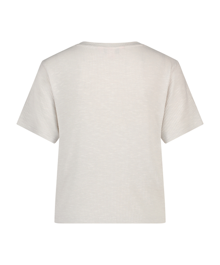 Ribbad kortärmad topp, Beige