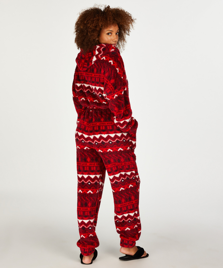 Fair Isle-onesie i flanell och fleece, röd