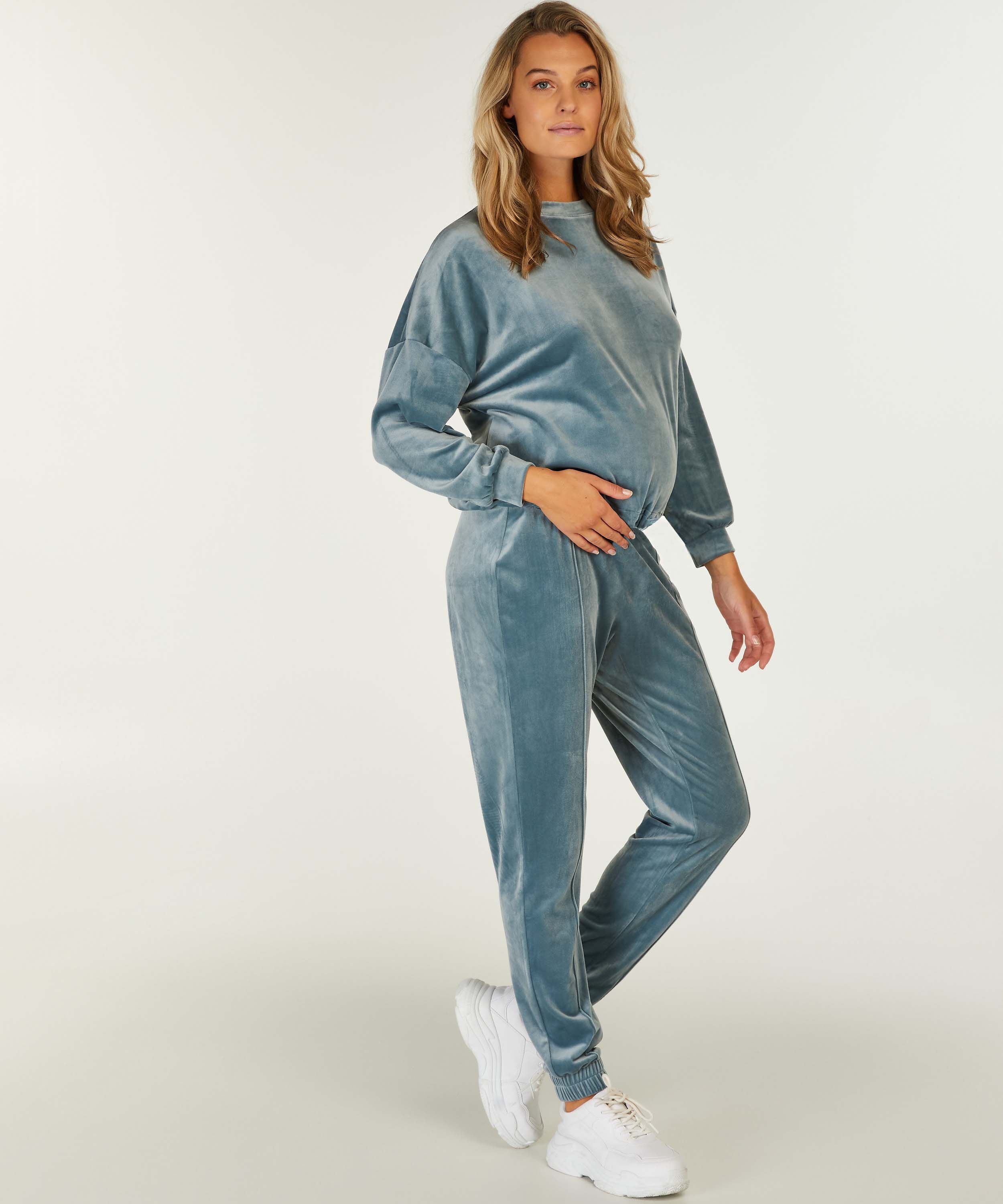 Mamma-joggingbyxa i velours, bl&aring;