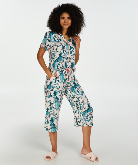 Pyjamasjacka i vävt tyg kortärmad, Rosa