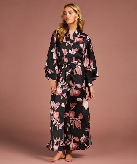 Bloom satin-kimono, Svart