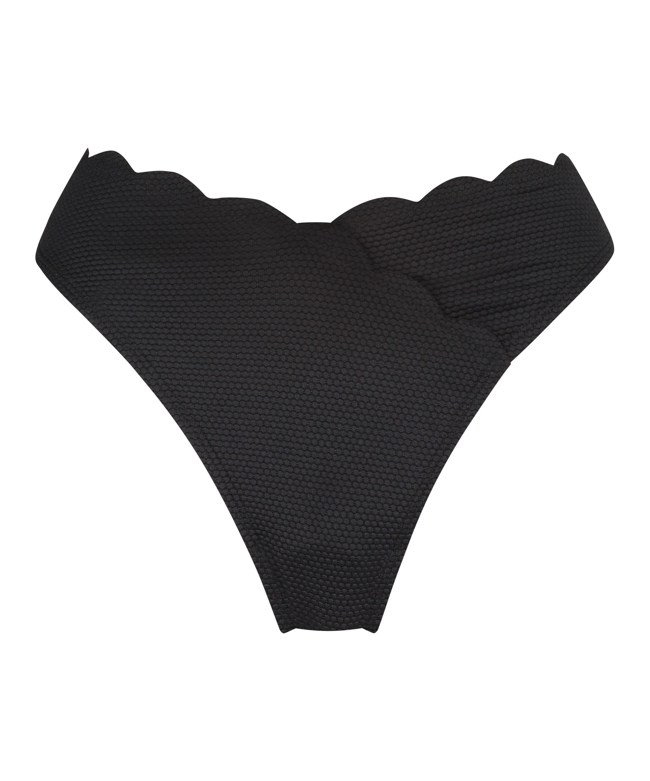 Högt Skuren Bikiniunderdel Scallop, Svart