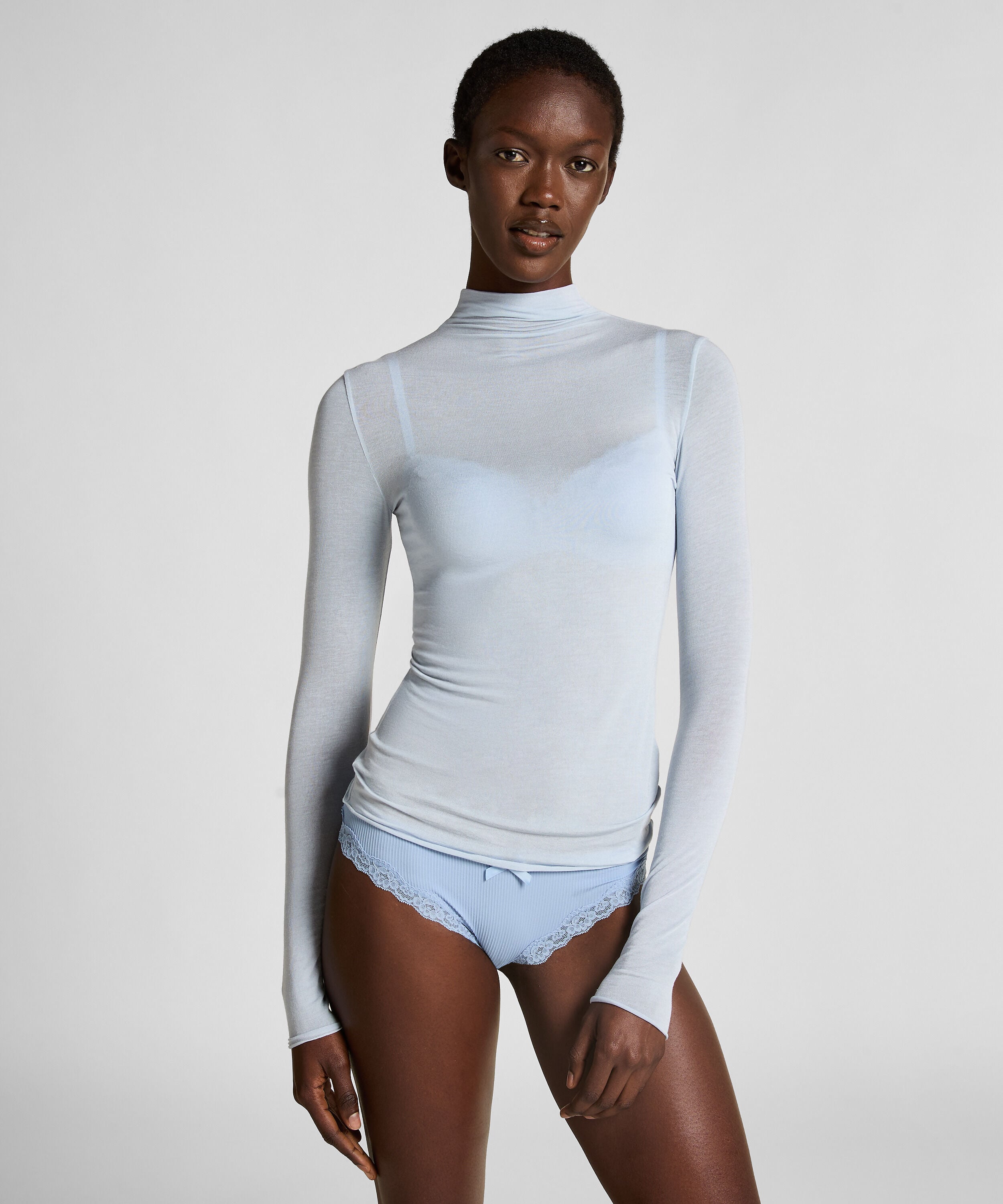 super soft cashmereblandad-topp med polokrage, Blå super soft cashmereblandad-topp med polokrage, Blå