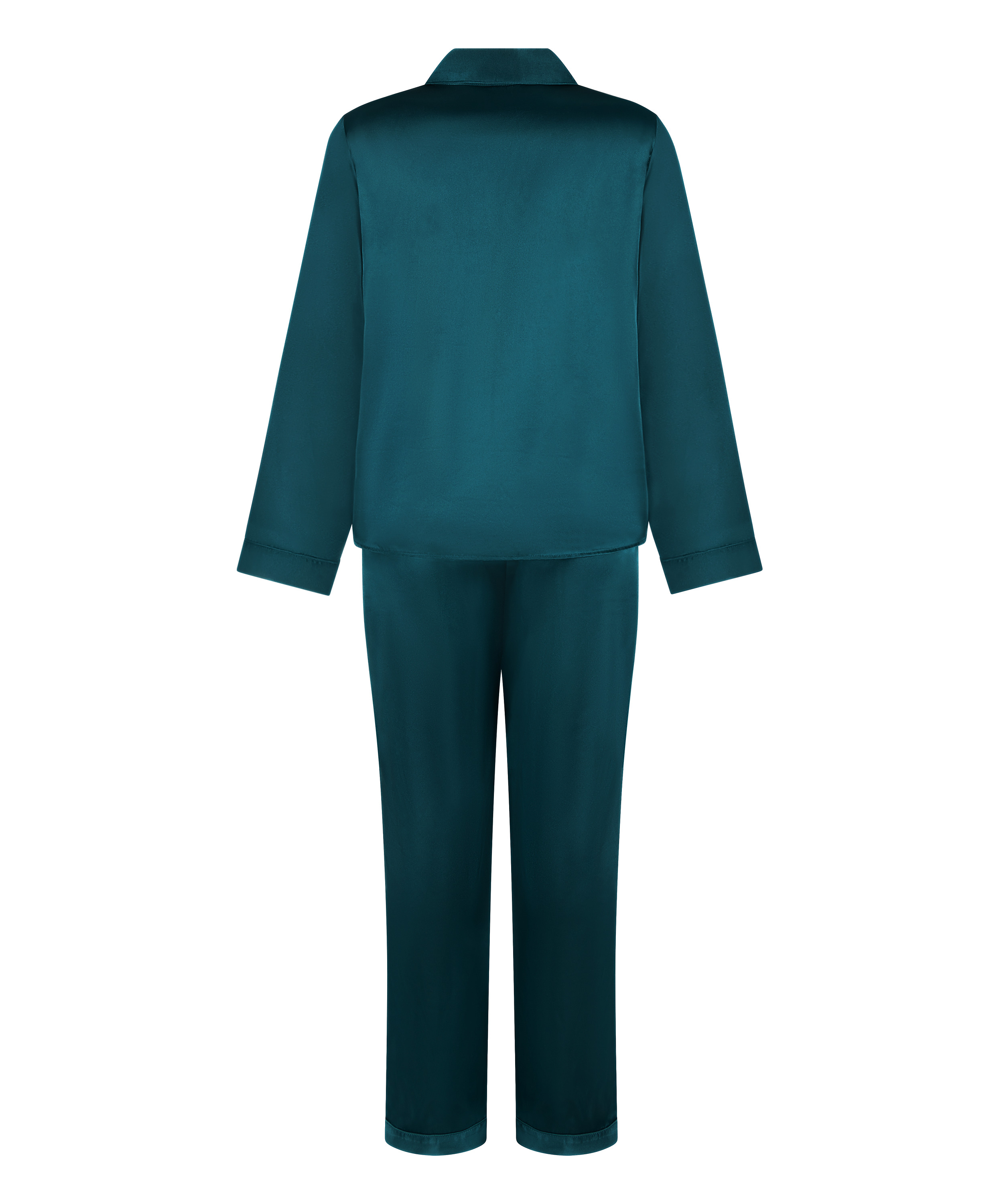 Pyjamasset i glansig satin, Bl&aring;, main