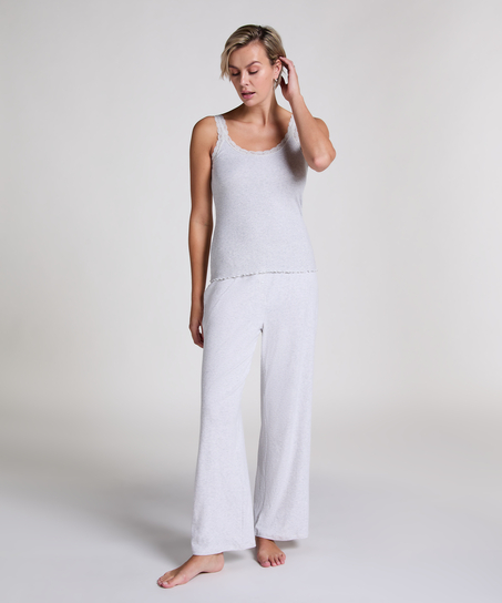 Ribbstickad undertröja med spets, Beige