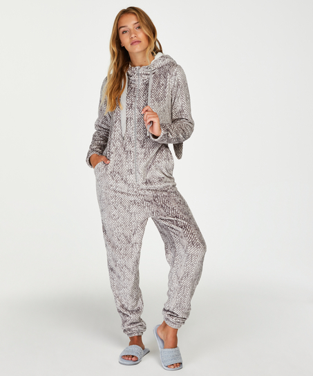 Onesie i flanell och fleece, Grå
