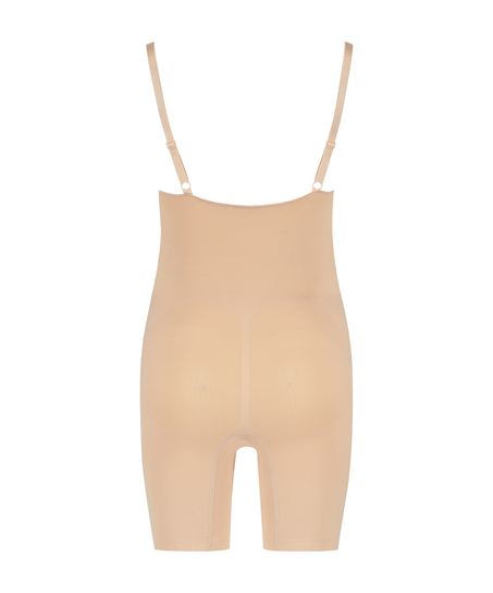 En sömlös bodysuit med högt skurna ben, Beige