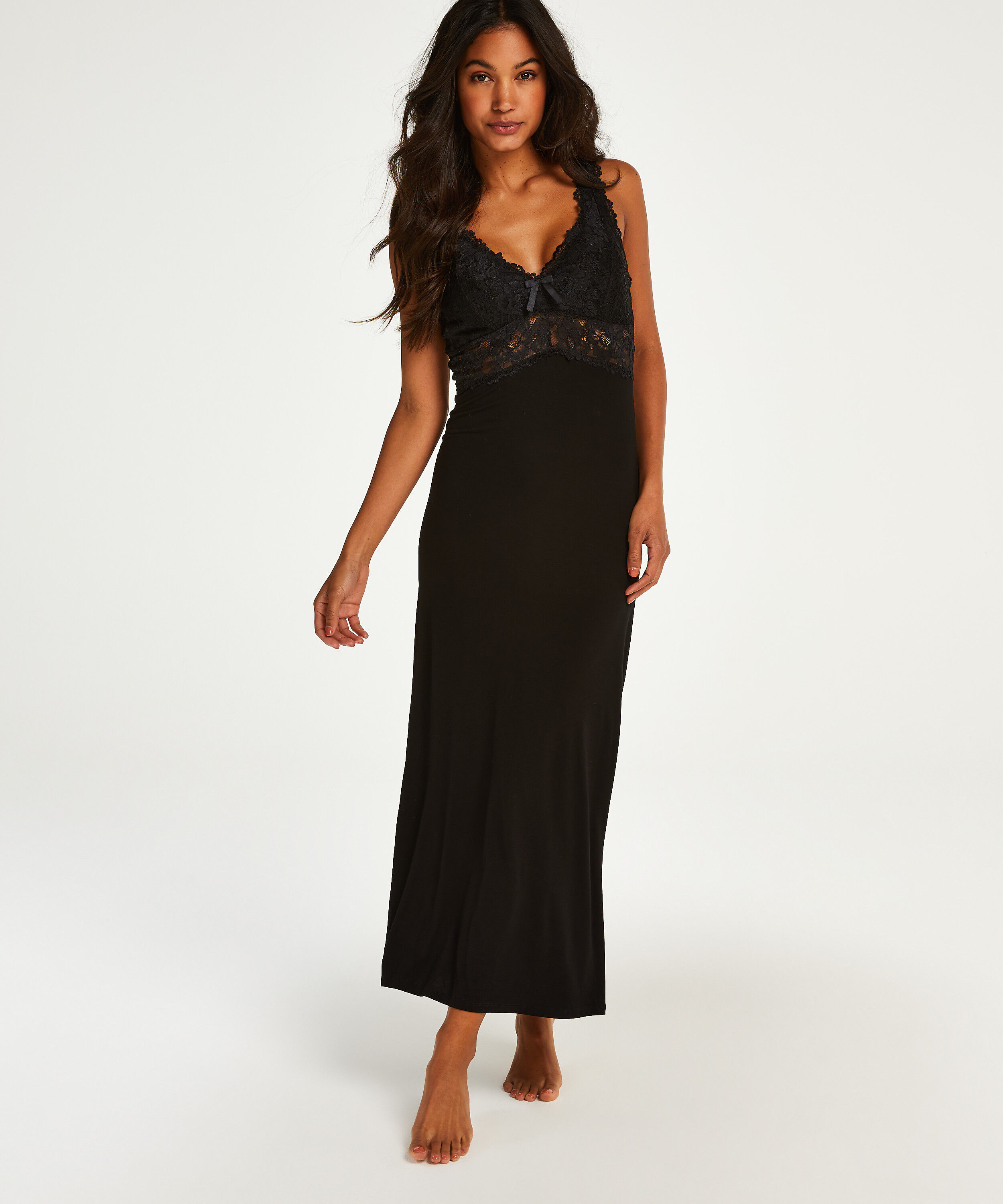 Lång underklänning Modal Lace, Svart