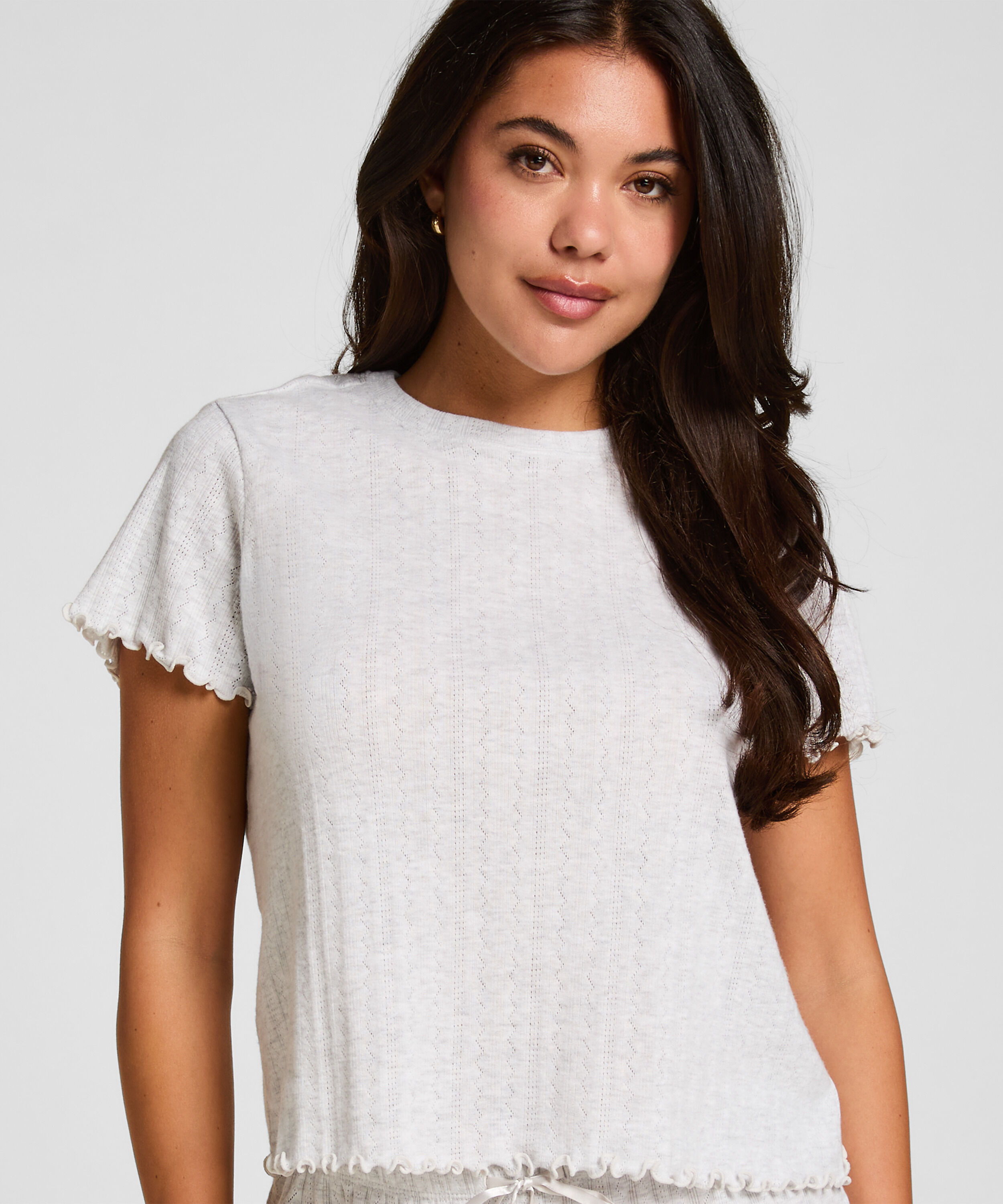 Kortärmad pyjamastopp Loose Fit, Beige