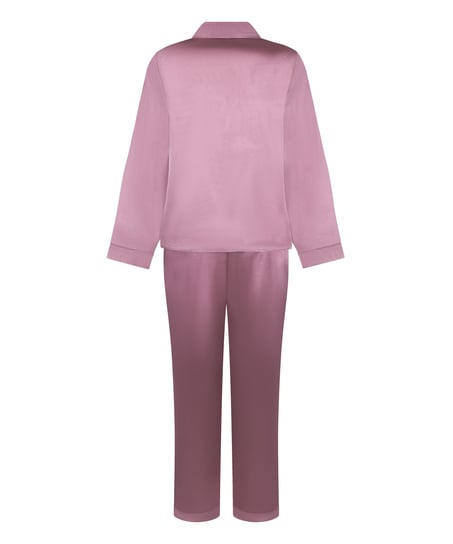 Pyjamasset i glansig satin, Rosa