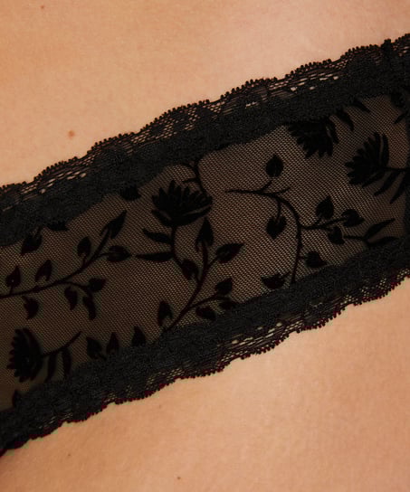 V-formad brazilian-trosa i mesh-tyg, Svart