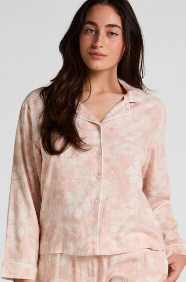 Hunkemöller Linne Pyjamasjacka med Blommönster Rosa