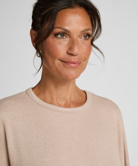 Långärmad pyjamastopp Jersey, Beige