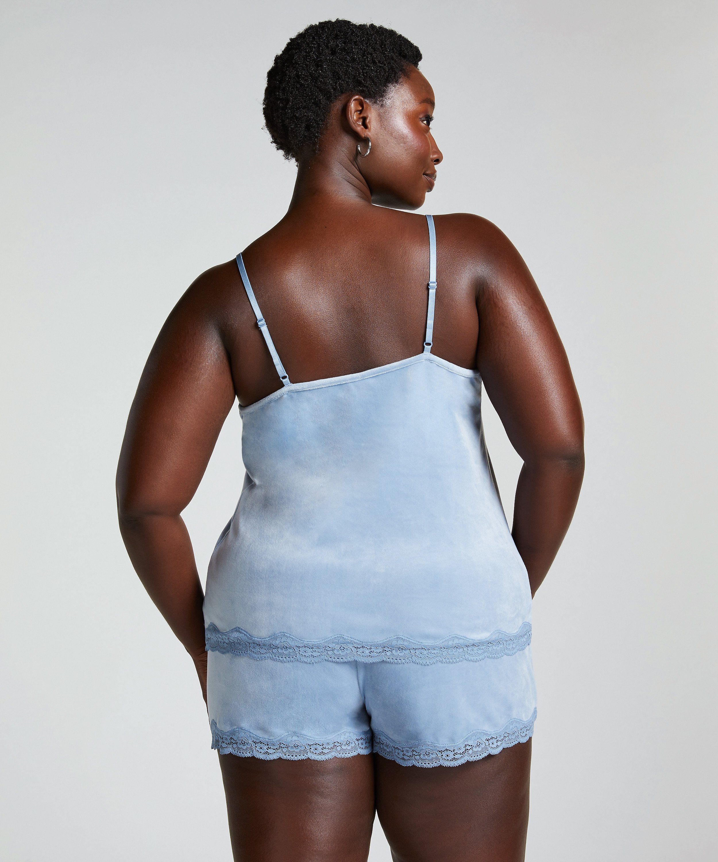 Velour- och spetsshort, Blå, main