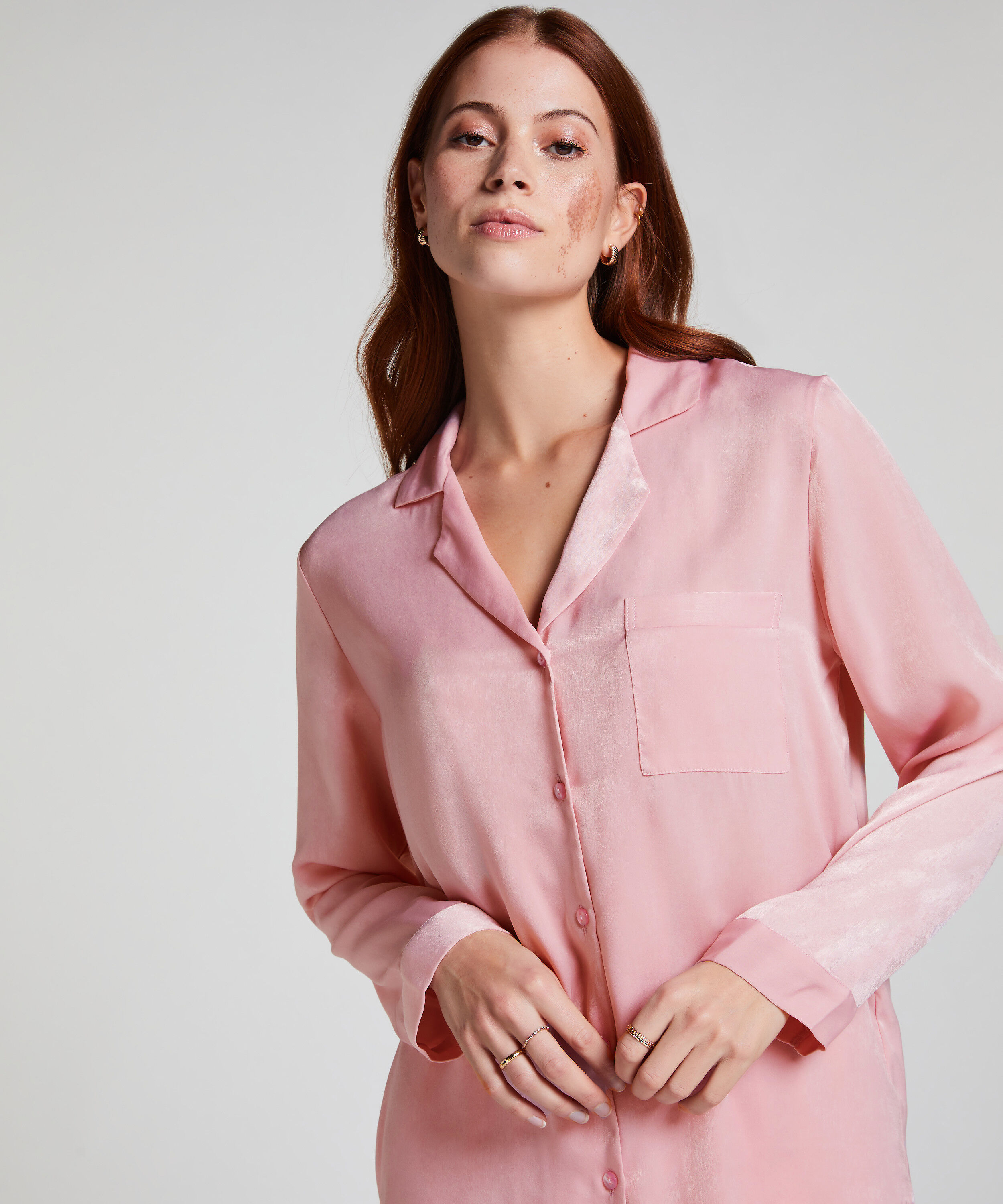 Långärmad jacka i satin, Rosa