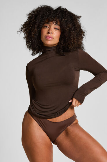 Hunkemöller super soft cashmereblandad-topp med polokrage Brun