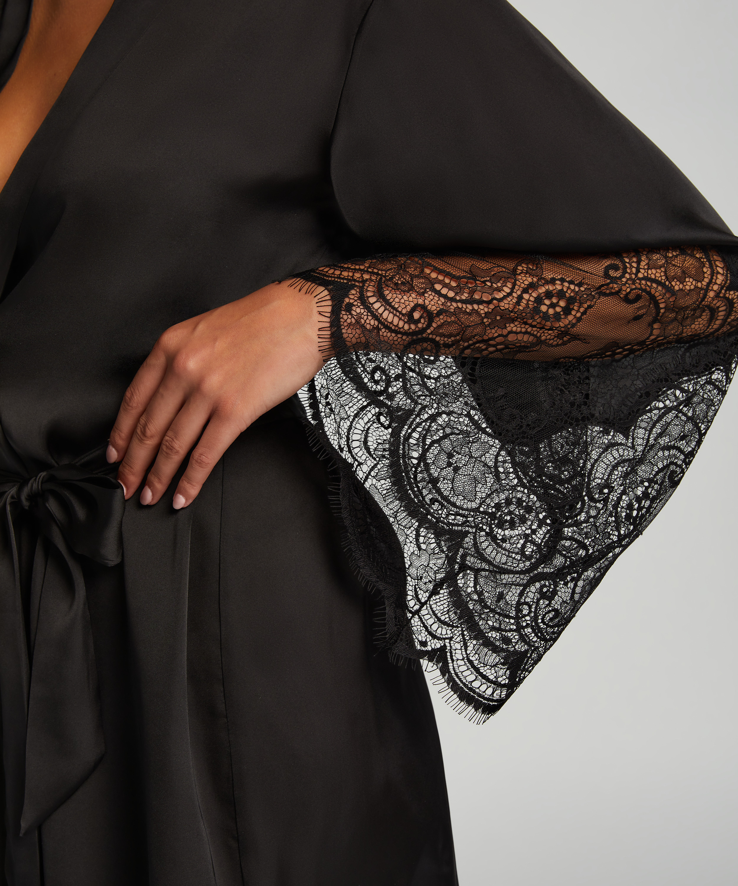 Kimono Lace Satin, Svart, main