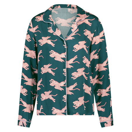 Pyjamasjacka i v&auml;vt tyg l&aring;ng&auml;rmad, Bl&aring;