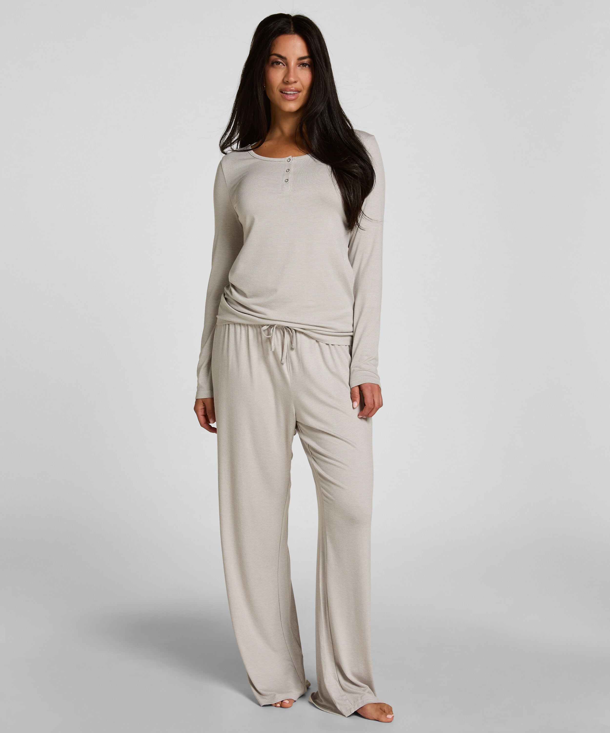 Pyjamas Set Randig Henley, Grå