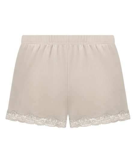 Velour- och spetsshort, Beige