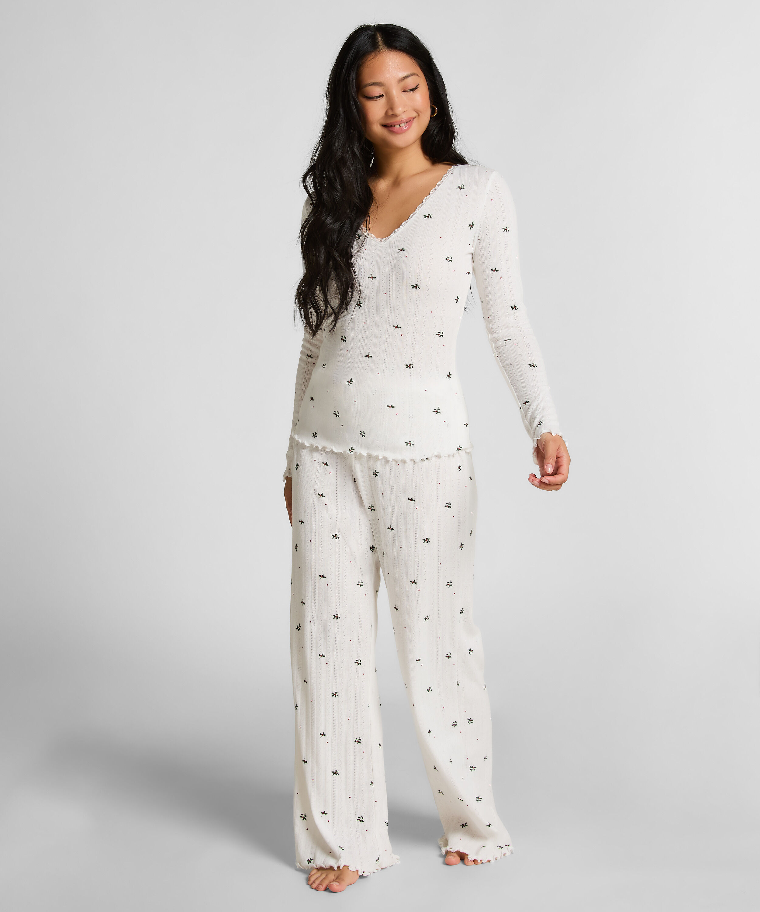 Långärmad pyjamastopp Pointelle