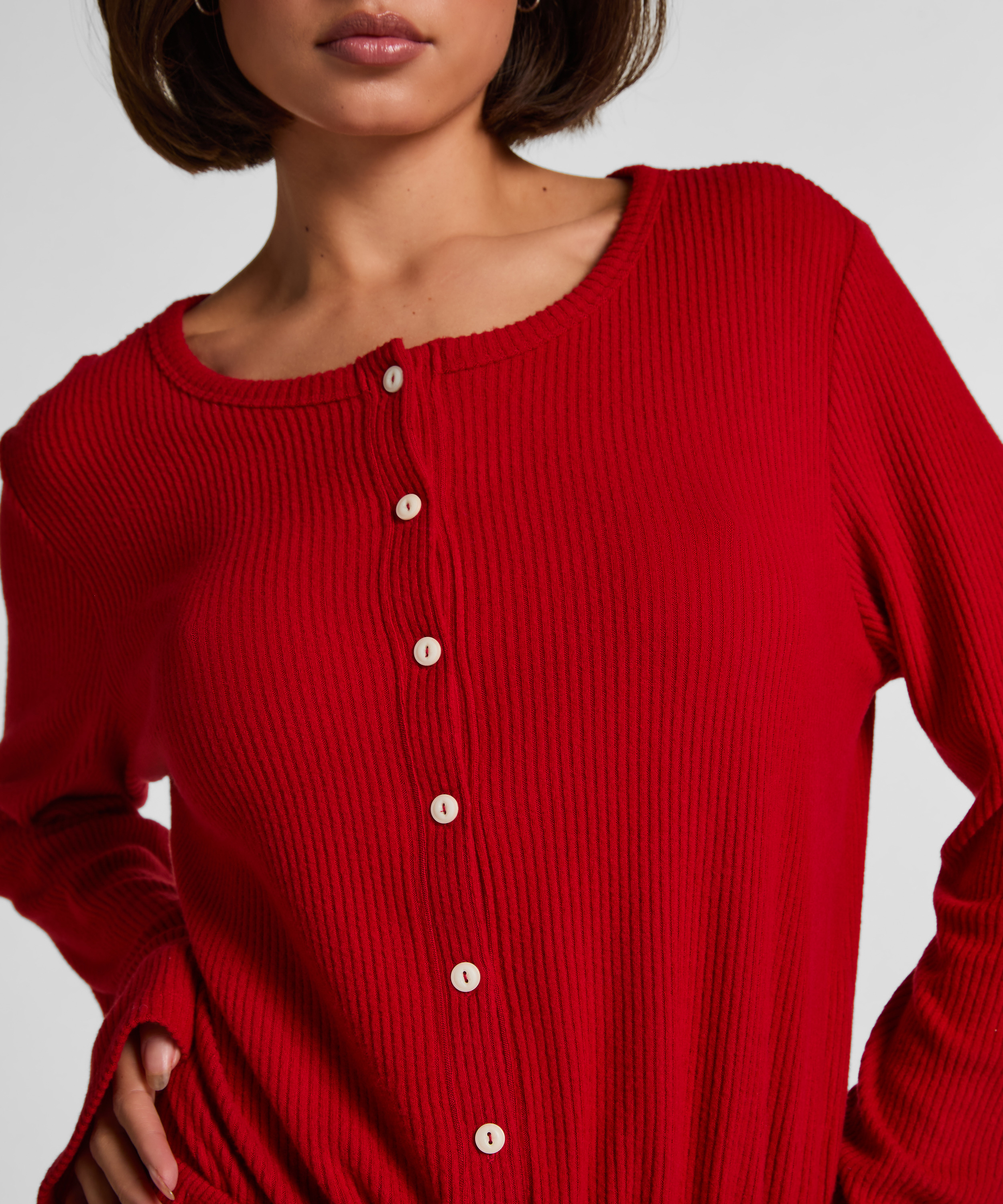 Kort ribbstickad Onesie, R&ouml;d, main