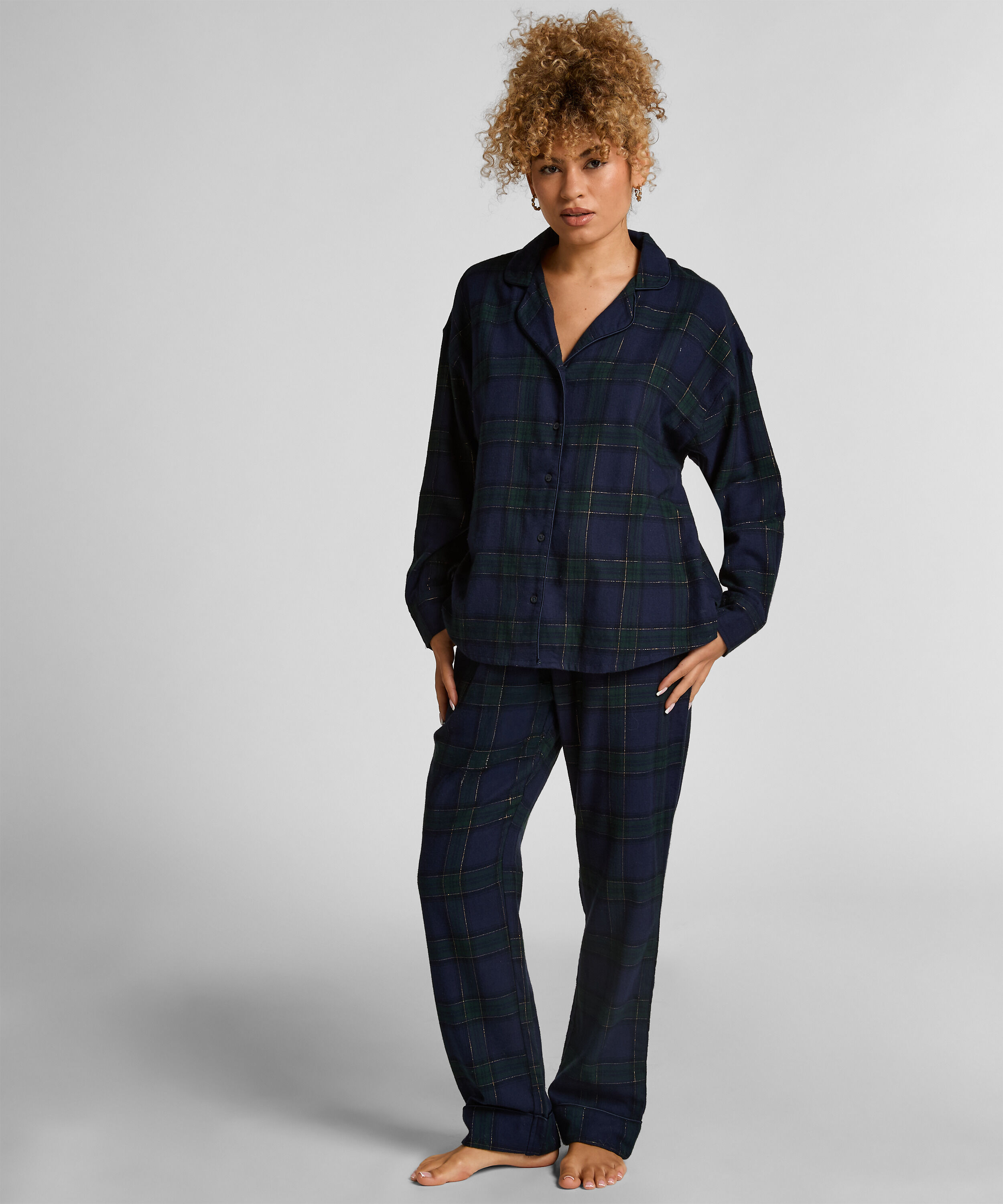 Pyjamasbyxor i flanell i mindre storlek, Blå