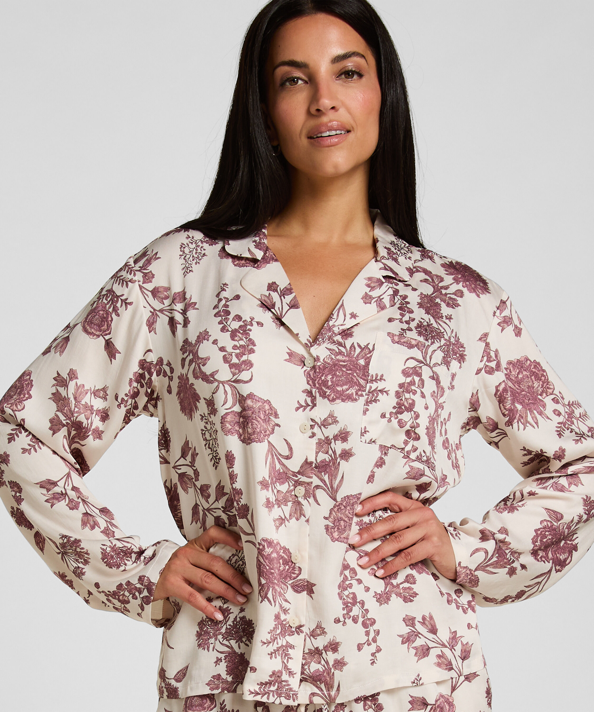 Pyjamasjacka Woven Print, Beige