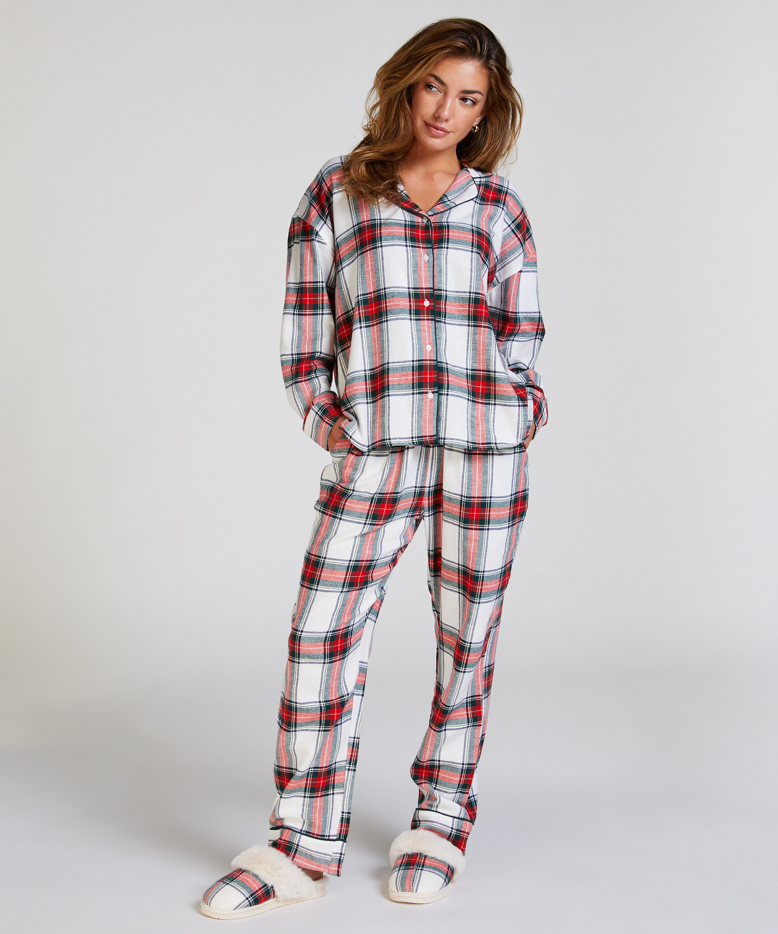 Pyjamastopp flanell, Vit