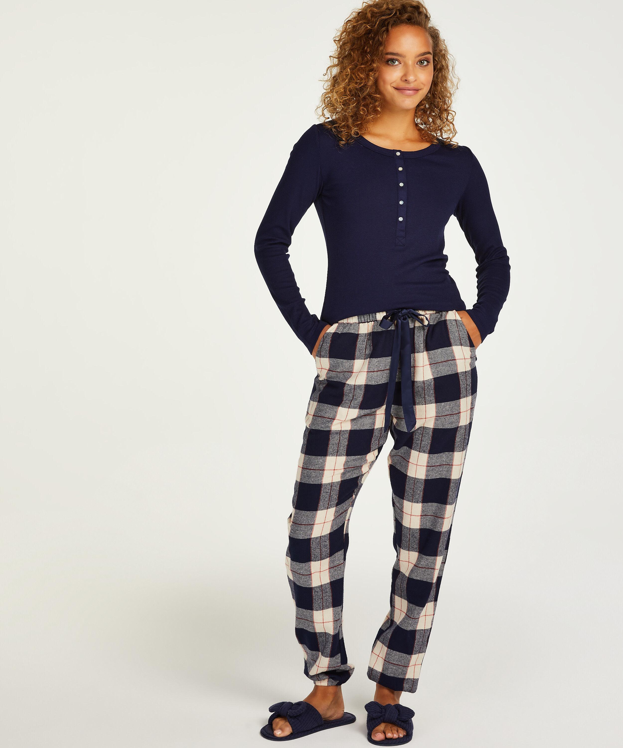 Pyjamasbyxa Twill Check Cuff, Blå