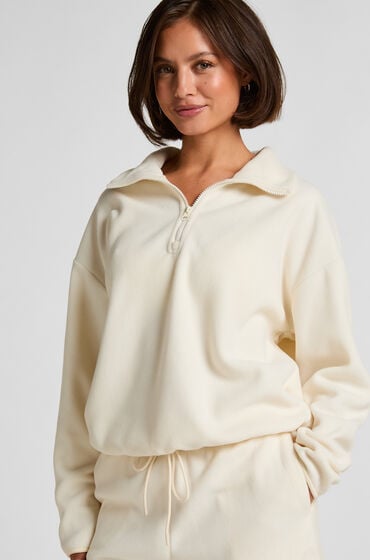 Hunkemöller Topp med halv dragkedja och sportig fleece Vit