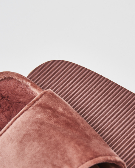 Fake fur velour slippers, Rosa