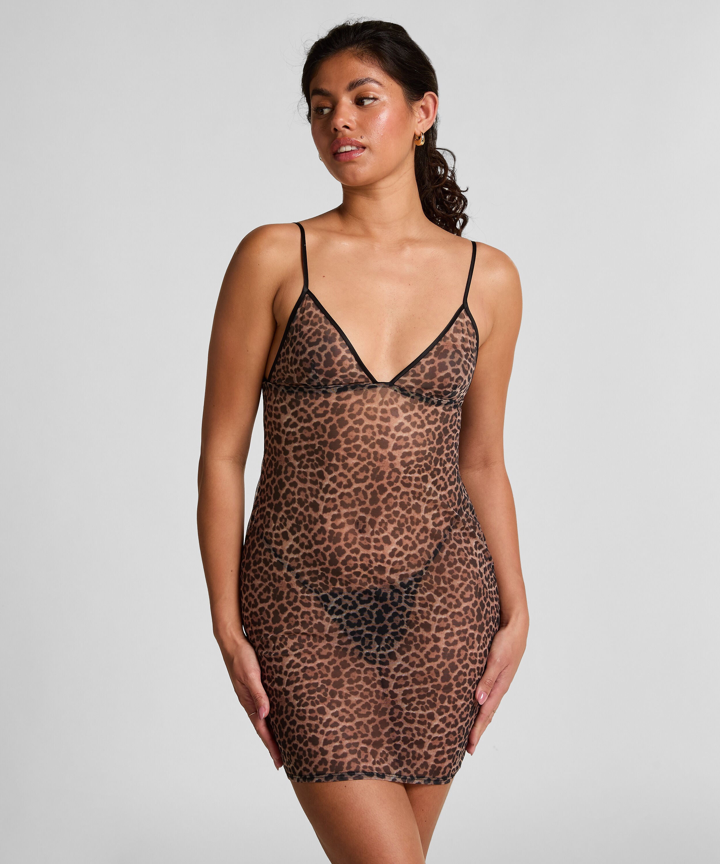 Leopard mesh-underklänning