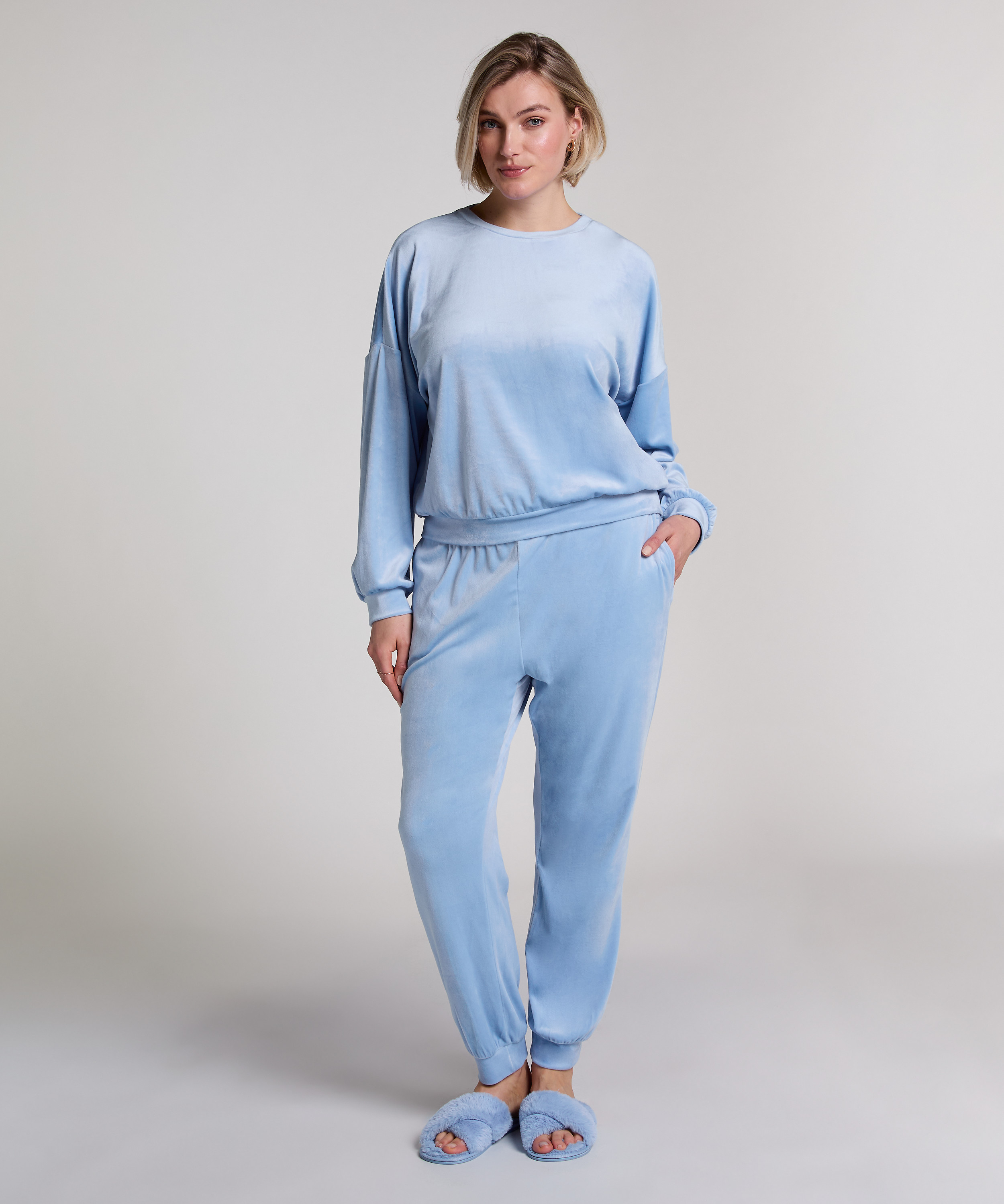 Joggingbyxor Velour, Blå, main