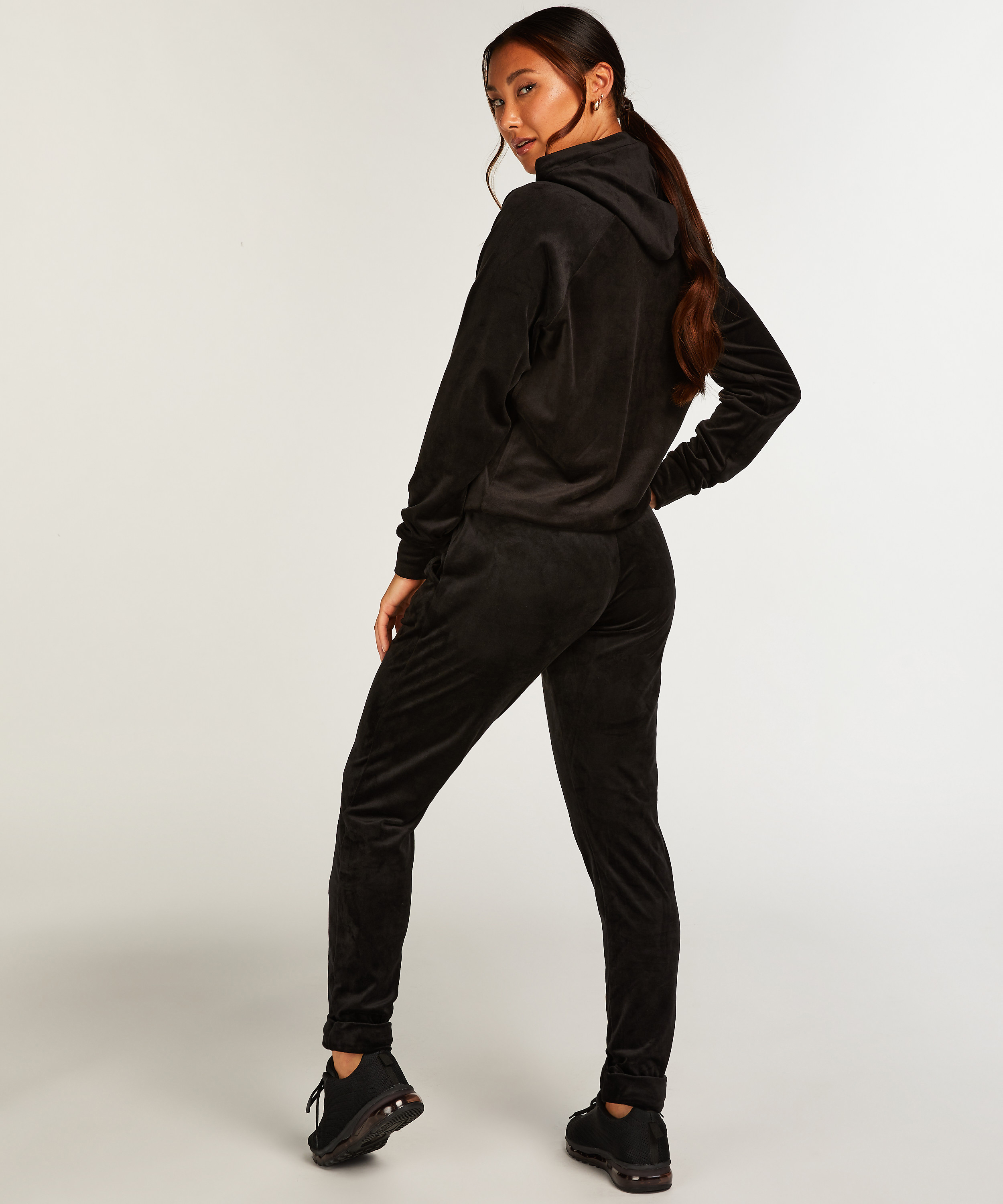 Tall joggingbyxor i velour, Svart, main