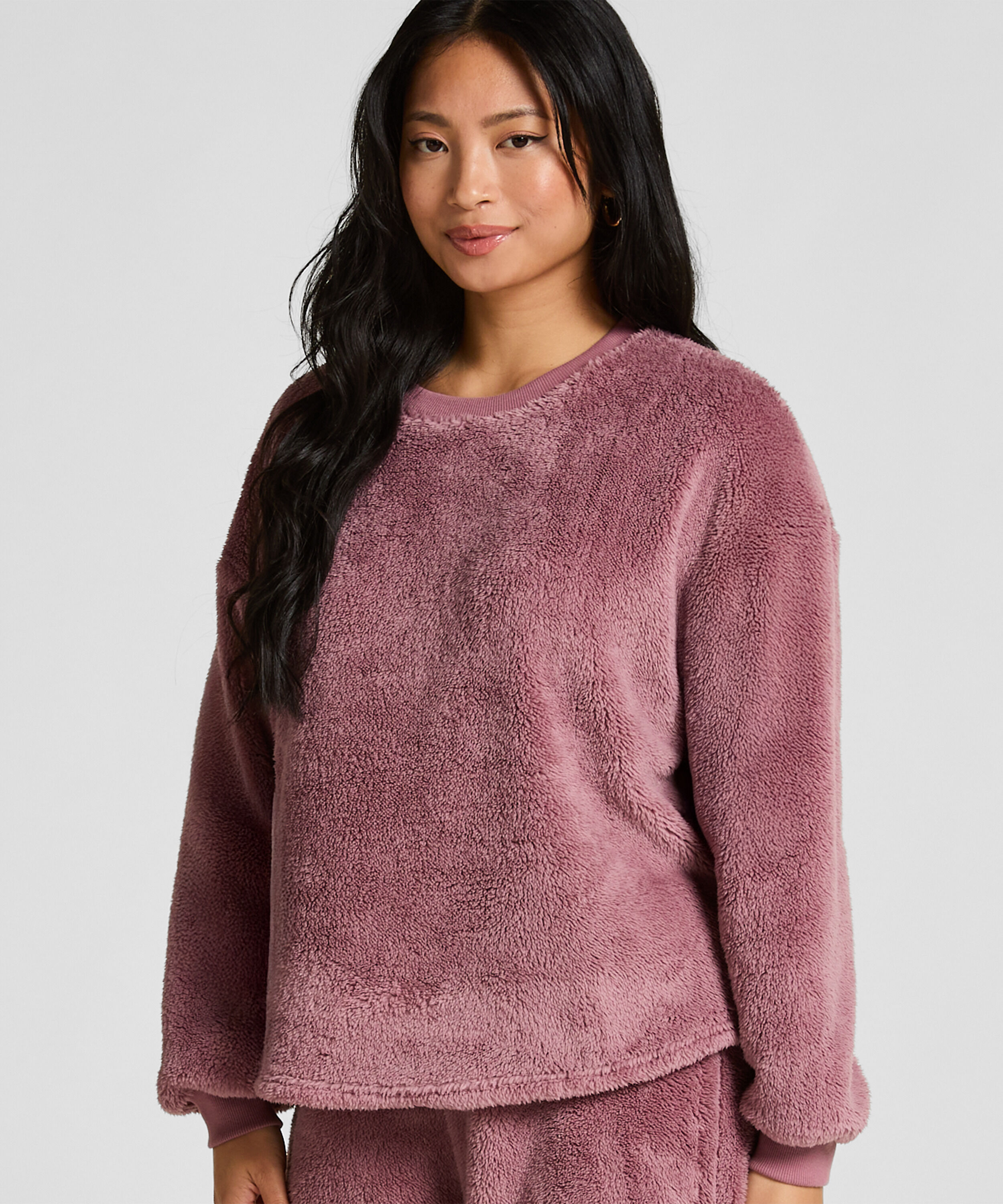 Långärmad och fluffig fleecetopp, Rosa
