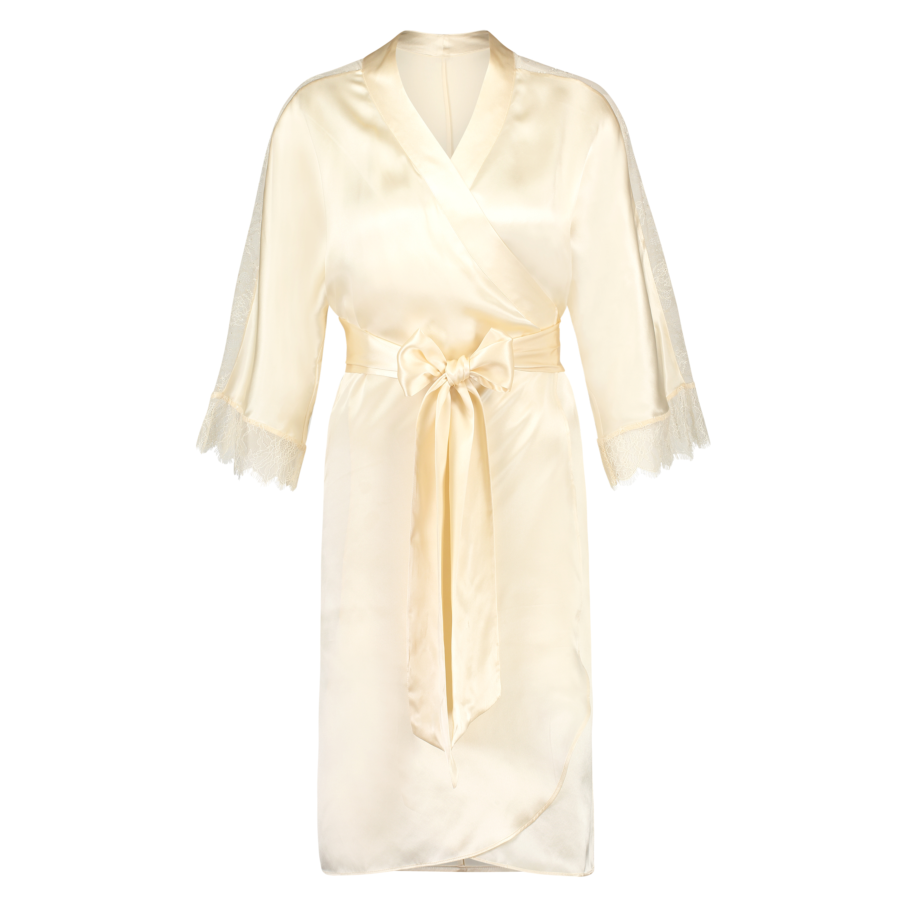 Kimono i silke och spets, Beige, main