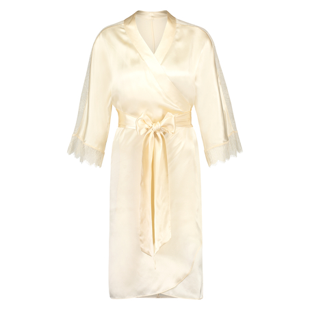 Kimono i silke och spets, Beige