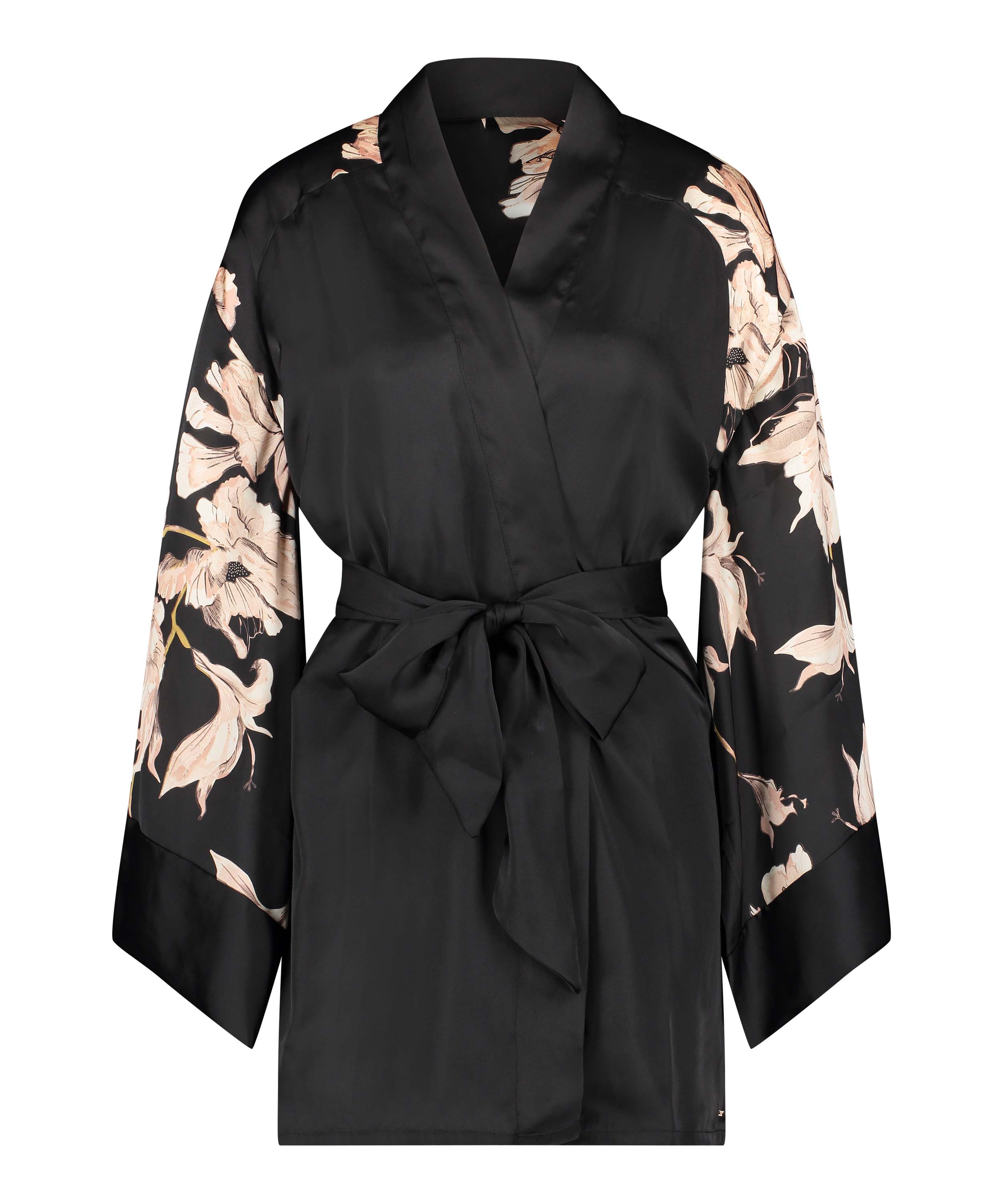 Bloom satin-kimono, Svart, main