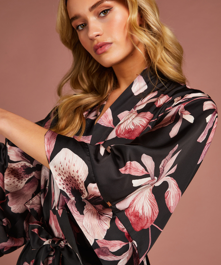 Bloom satin-kimono, Svart
