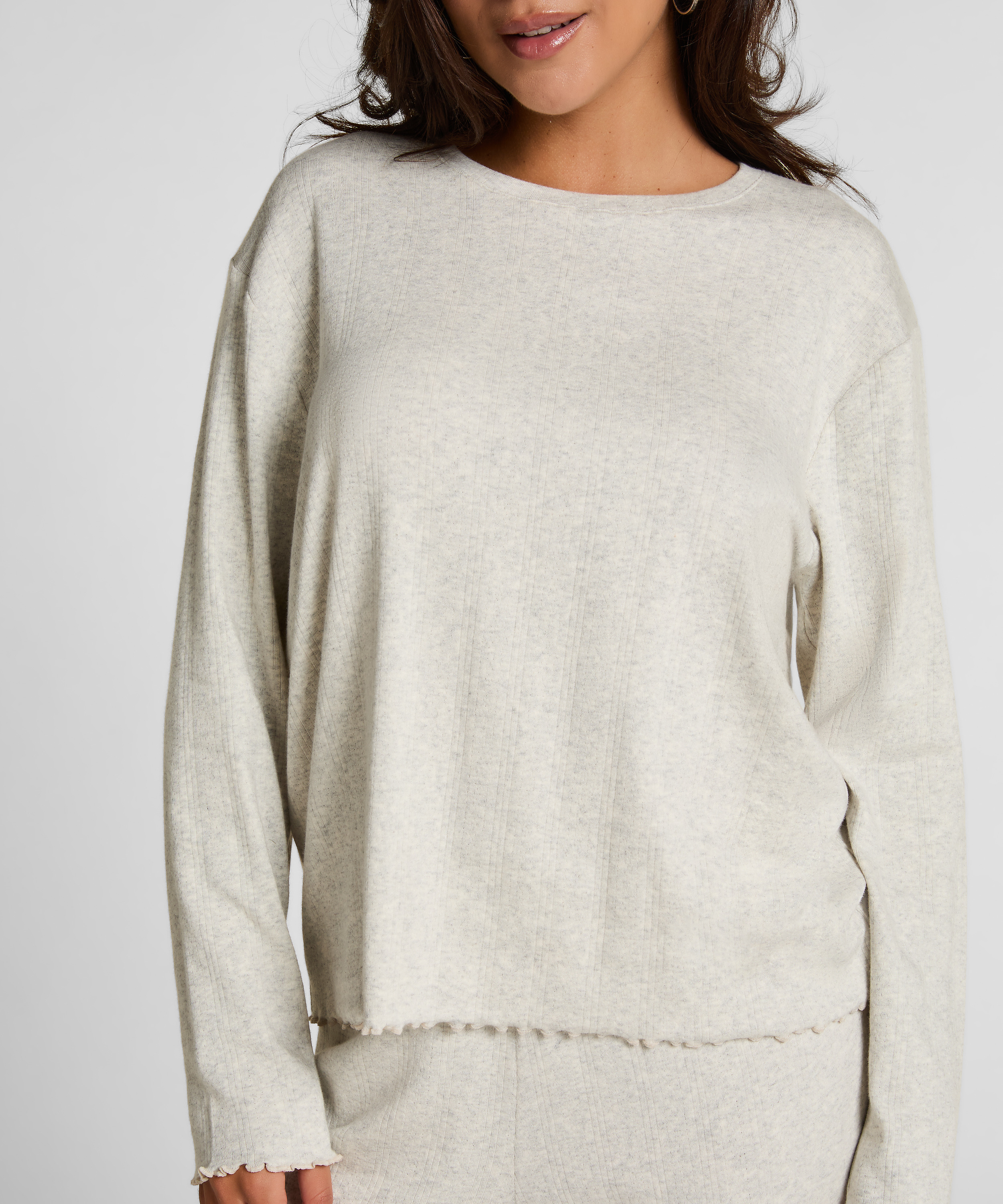 Pyjama Top Loose Pointelle, Grå, main