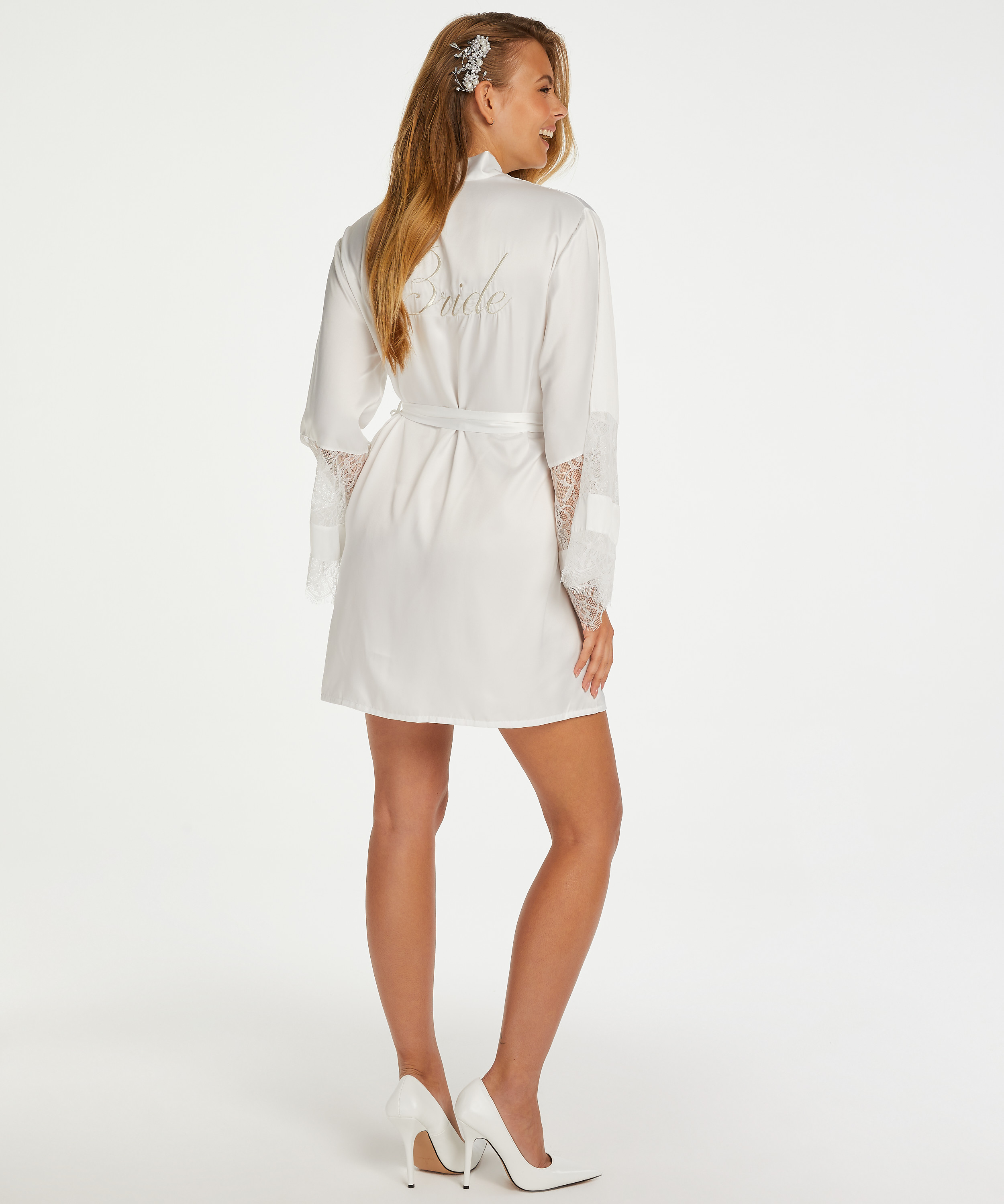 Satinkimono för bruden, Vit, main