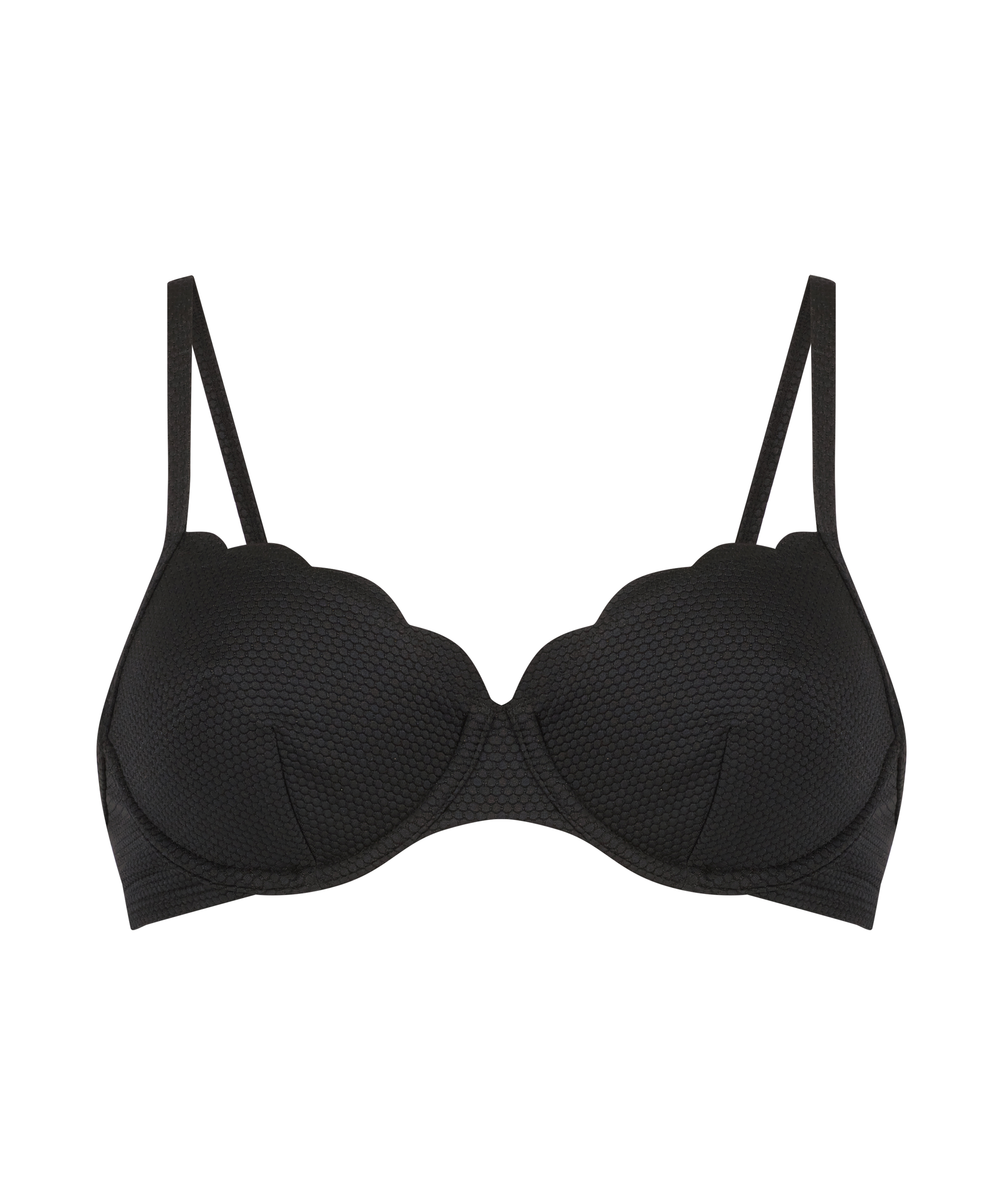 Scallop icke-formpressad bikiniöverdel med bygel, Svart, main