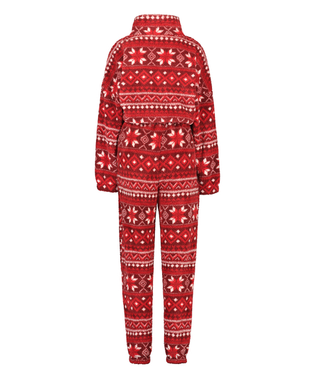 Fair Isle-onesie i flanell och fleece, r&ouml;d
