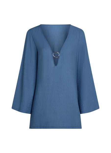 Långärmad strandklänning med ringar, blå