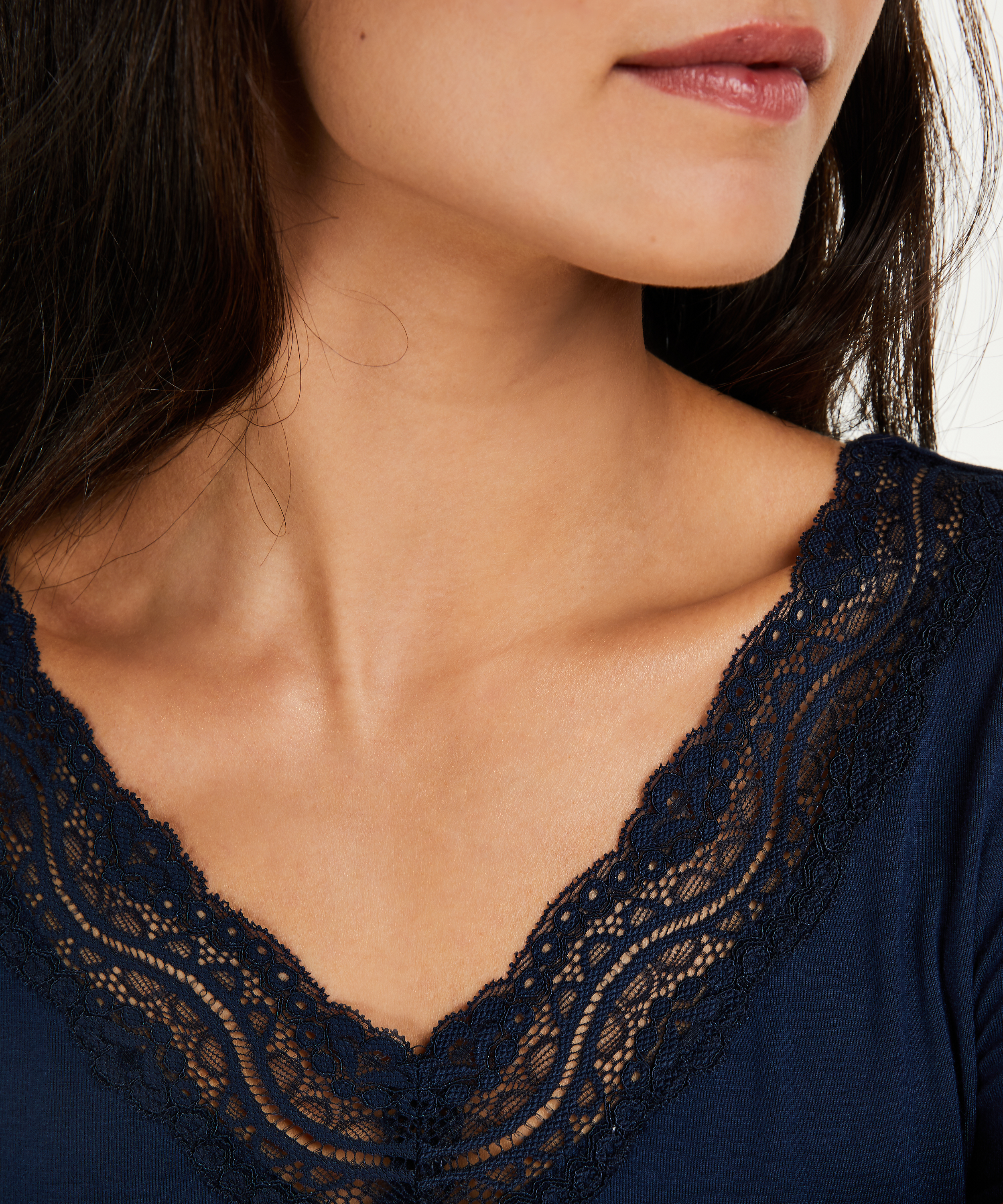 V-ringad tröja med långa ärmar, Blå, main