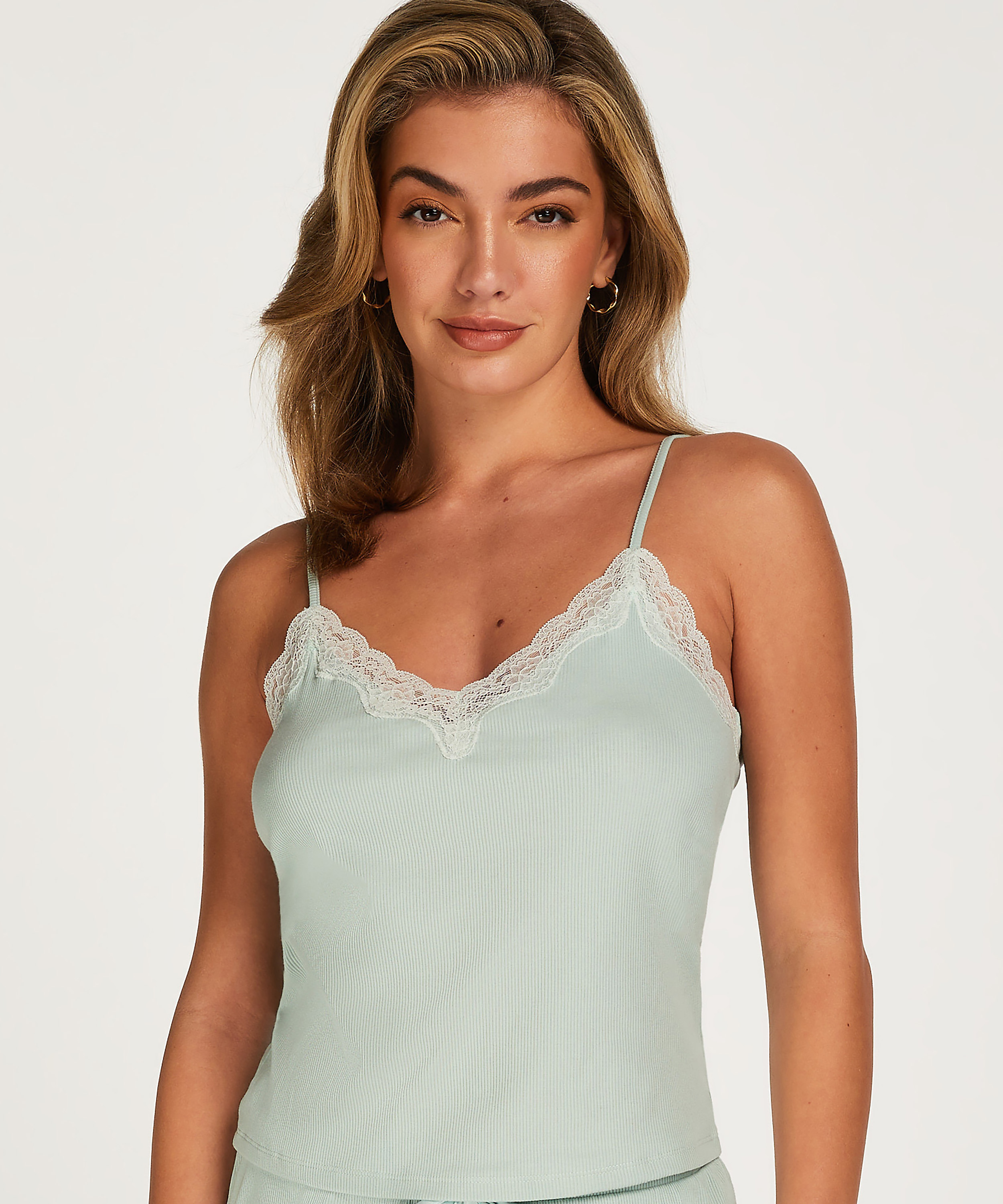 Linne Cami Rib Lace, Gr&ouml;n, main